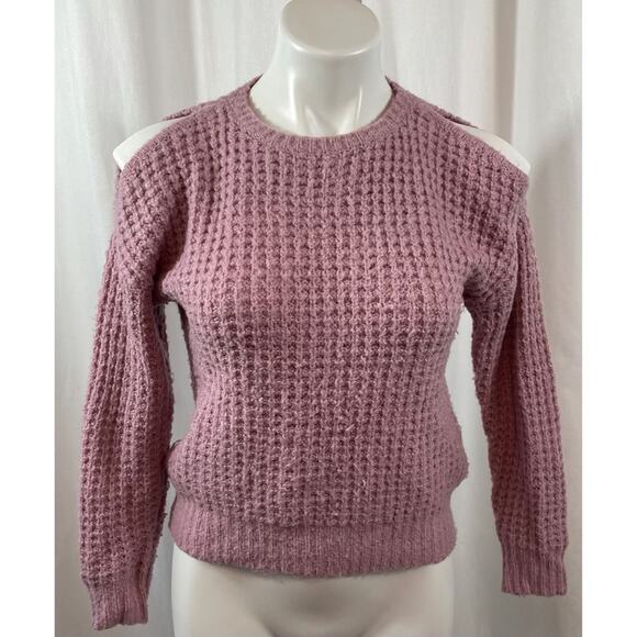 50% OFF Forever 21 Sweater Girls Waffle Knit Cold Shoulder Long Sleeve Crew Neck - Picture 1 of 7